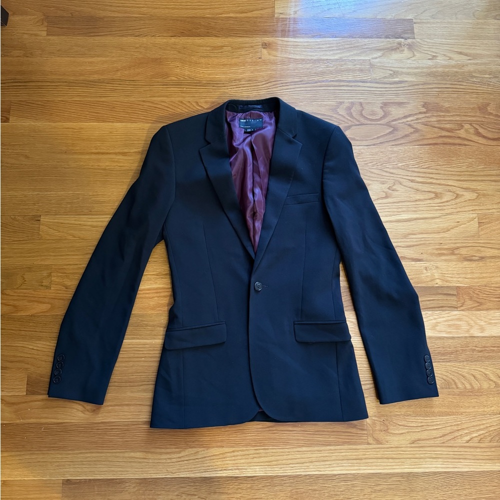 ASOS Black Suit Jacket with Burgundy Lining